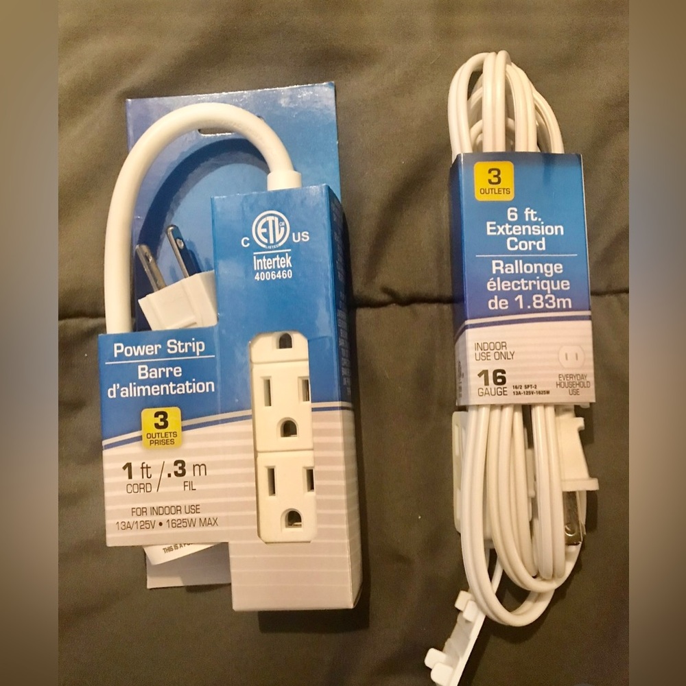 2 Pack - 1 Ft Power Strip /3 outlets + 6 Ft Extension Cord/3 outlets NWT - Picture 6 of 9